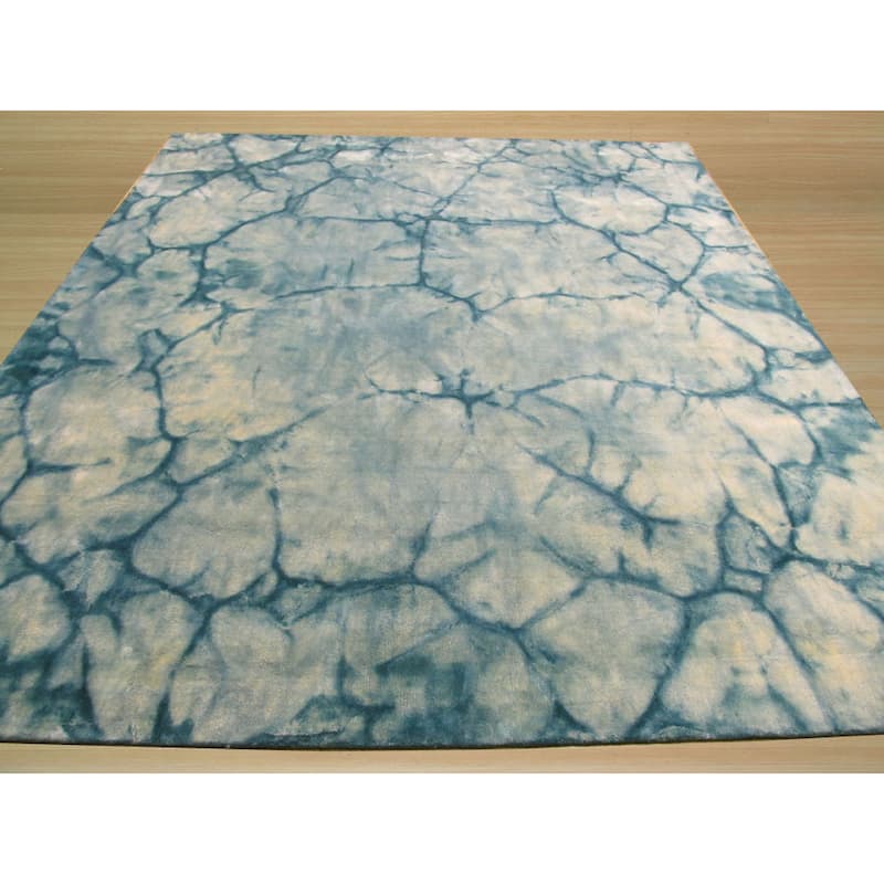 Handmade Wool Teal Contemporary Abstract Dip Dyed Rug - 4' x 6'
