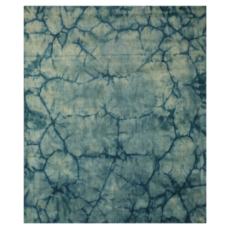 Handmade Wool Teal Contemporary Abstract Dip Dyed Rug - 4' x 6'