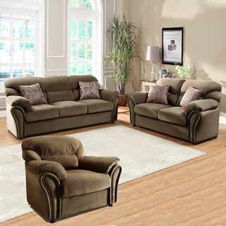 Evette Brown Microfiber Sofa 3-piece Set - Overstock - 7579960