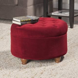 slide 1 of 1, Laurel Creek Florence Button Tufted Velvet Berry Round Storage Ottoman