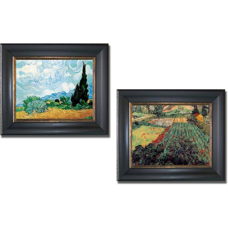 Vincent Van Gogh 'Poppies and Wheatfield with Cypress' Framed 2-piece Canvas Art Set