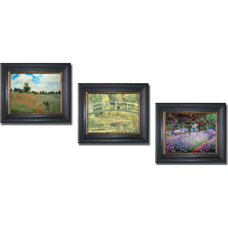 Claude Monet 'Giverny, Poppyfields, and Footbridge' Framed 3-piece Canvas Art Set