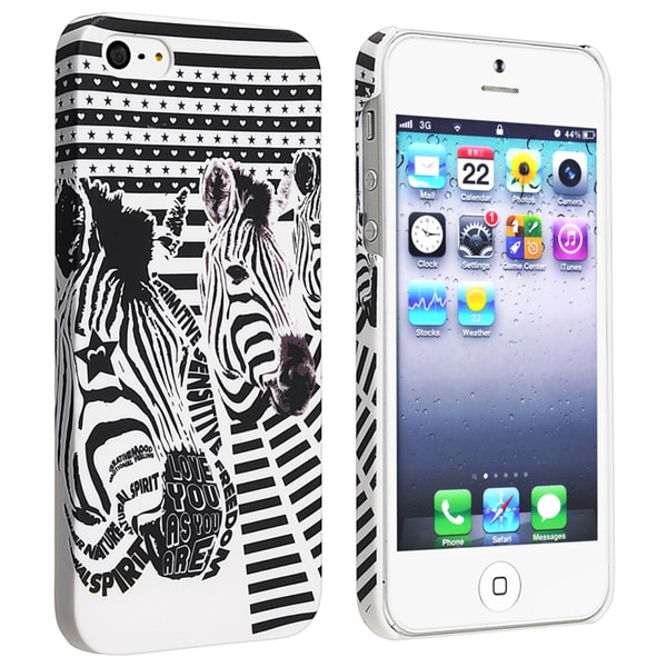INSTEN White/ Black Zebra Head Rubber Coated Phone Case Cover for Apple iPhone 5/ 5S