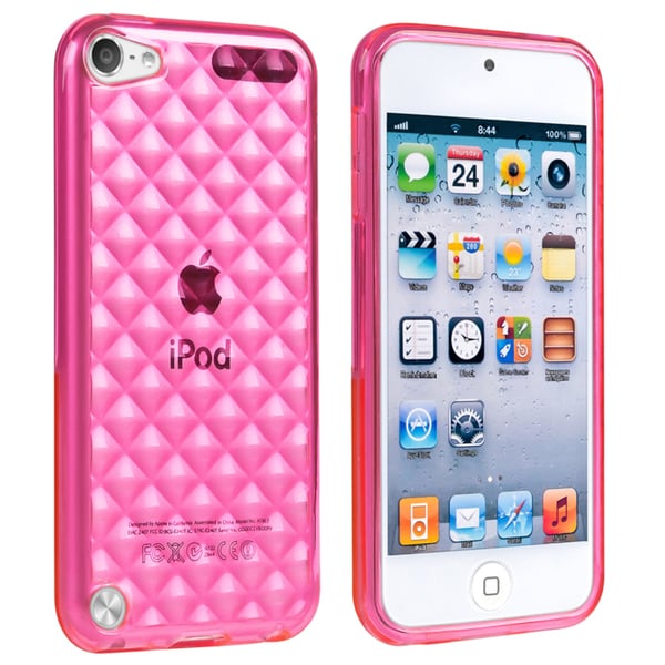 Insten Hot Pink Clear Argyle TPU Rubber Candy Skin Glossy Case Cover