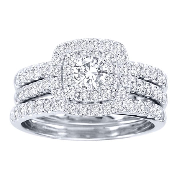 De Couer 10k White Gold 1 1/2ct TDW Diamond Double Halo Bridal Ring Set (H I, I2) De Couer Bridal Sets