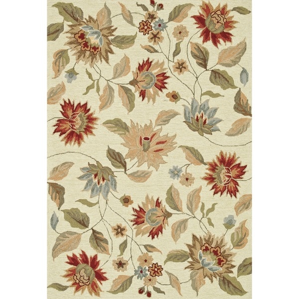 Hand-hooked Savannah Ivory/ Red Rug (7'6 x 9'6)