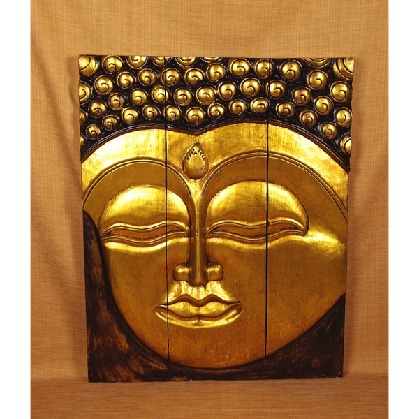 Hand-Carved Golden Buddha Panel (India)