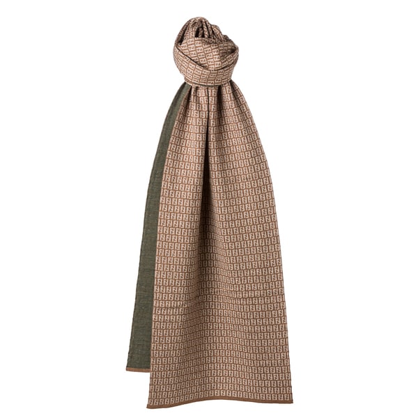 Fendi Beige/ Olive Zucchino Wool Knit Scarf Fendi Designer Scarves & Wraps