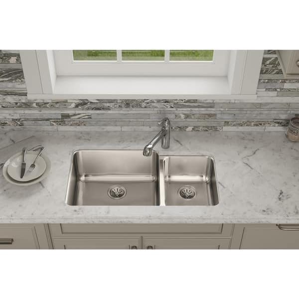 Elkay Ertone Clic Stainless Steel 35 1 4 X 20 2 9 7 8 Offset 60 40 Double Bowl Undermount Sink 7583761 Elkay Ertone Clic Stainless Steel 35 1 4 X 20 2 9 7 8 Offset 60 40 Double Bowl Undermount Sink 7583761