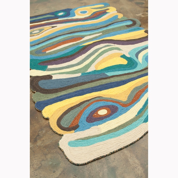 Flat Weave Zoey Sand/ Blue Wool Rug (5'0 x 7'6) Alexander Home 5x8   6x9 Rugs