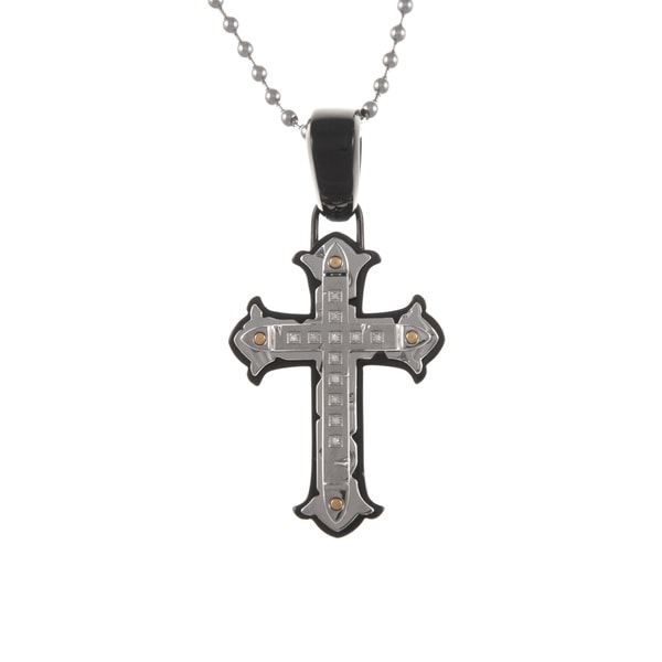 Stainless Steel Men's Diamond Cross Necklace