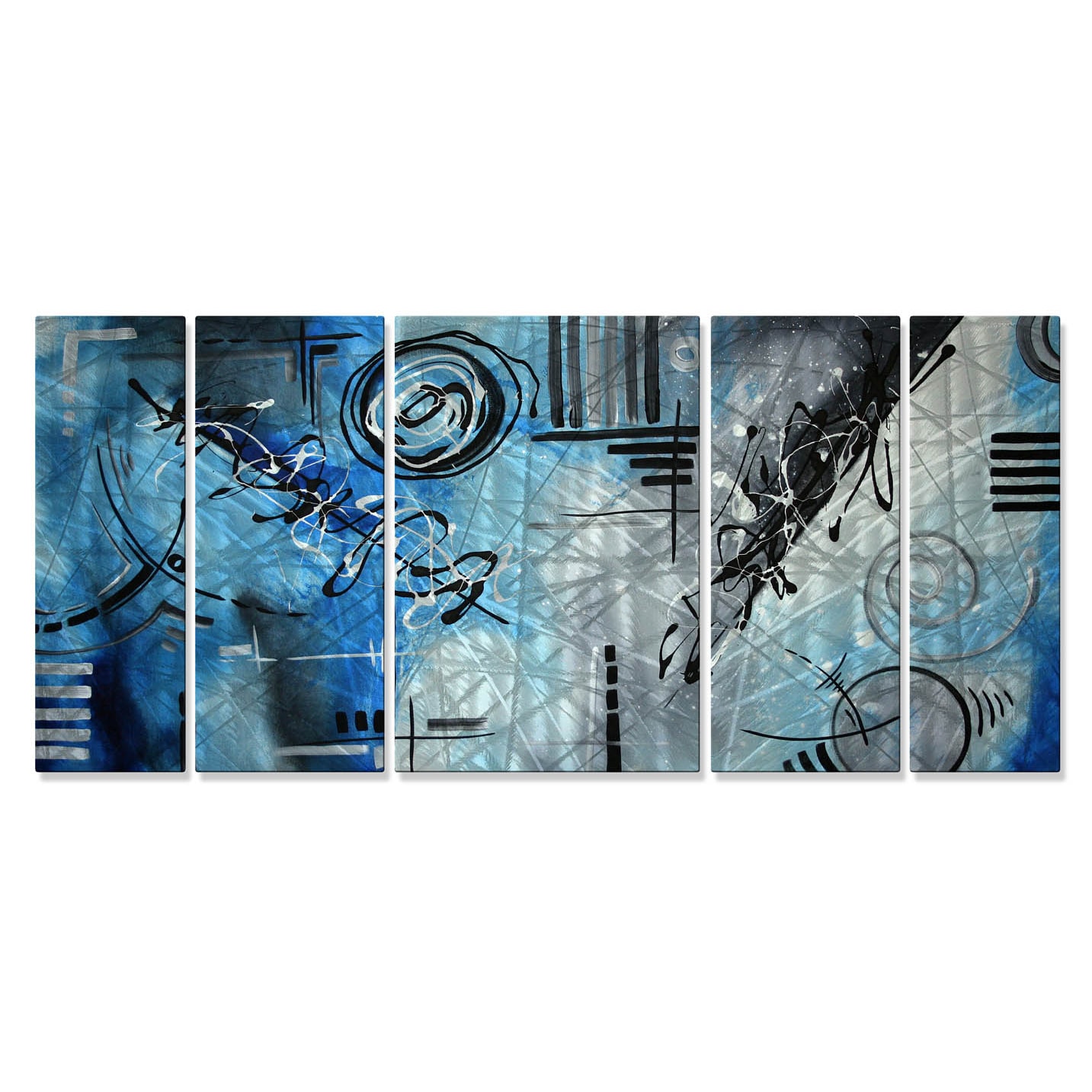 Megan Duncanson Blue Divinity Metal Wall Art (LargeSubject AbstractMedium MetalImage dimensions 24 inches high x 56 inches wide x 1 inch deepOuter dimensions 24 inches high x 56 inches wide x 1 inch deep )