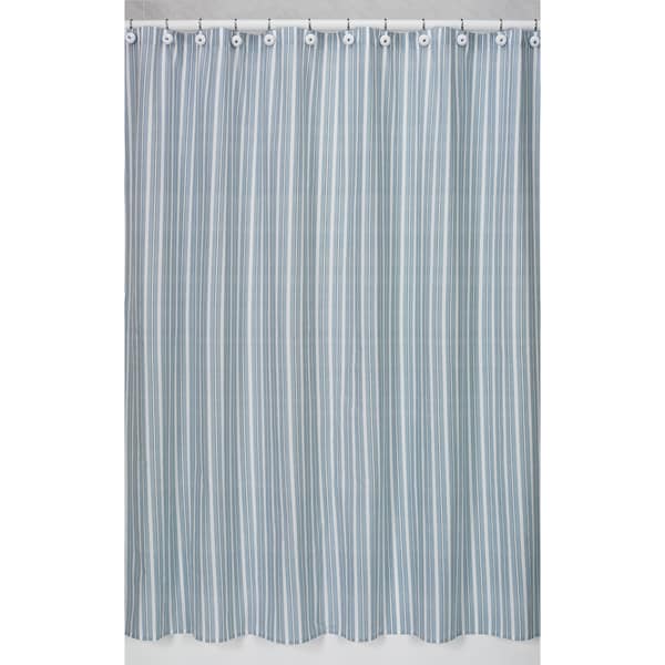 Blue and Green Stripe Cotton Shower Curtain