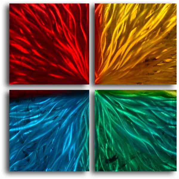slide 1 of 1, 'Four Square Colored Ripples' Metal Wall Art