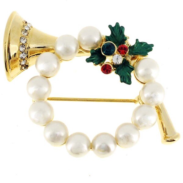 Mistletoe and Horn Christmas Themed Crystal Brooch   15011647