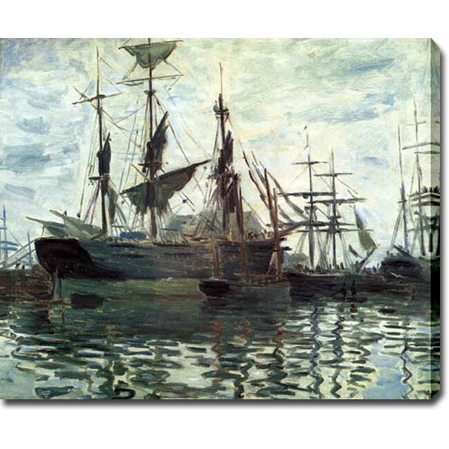Claude Monet 'Ships in Harbor' Oil on Canvas Art