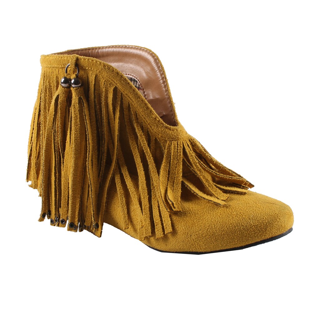mustard fringe booties