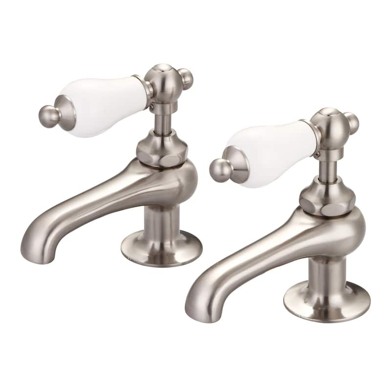 Water Creation Vintage Classic Basin Beaks Lavatory Faucet in Brushed Nickel Finish - Porcelain Lever Handles
