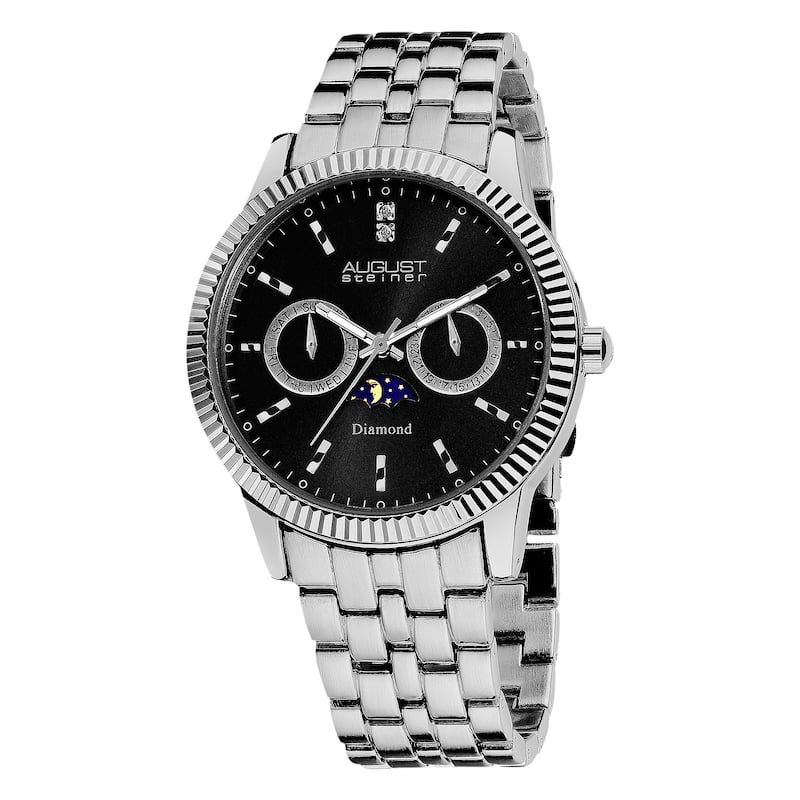 August Steiner Men's Swiss Quartz Diamond Moon Phase Coin Edge Watch