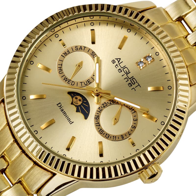 August Steiner Men's Swiss Quartz Diamond Moon Phase Coin Edge Watch