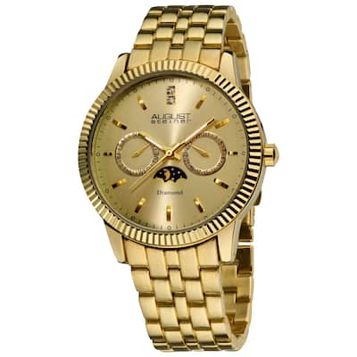 August Steiner Men's Swiss Quartz Diamond Moon Phase Coin Edge Watch