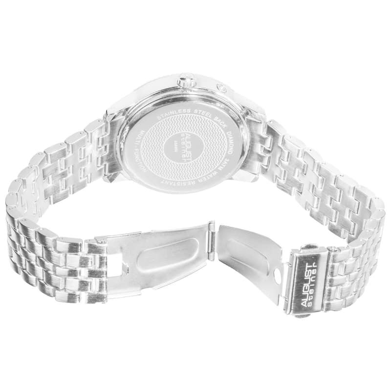 August Steiner Men's Swiss Quartz Multifunction Diamond Silver-Tone Bracelet Watch - silver