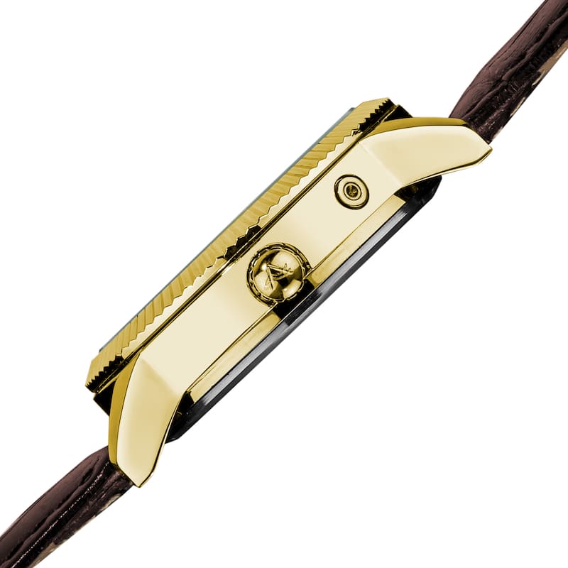 August Steiner Men's Swiss Quartz Multifunction Diamond Leather-Gold-Tone Strap Watch