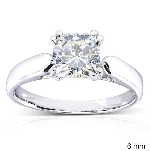 Annello 14k White Gold Cushion cut Moissanite Solitaire Engagement