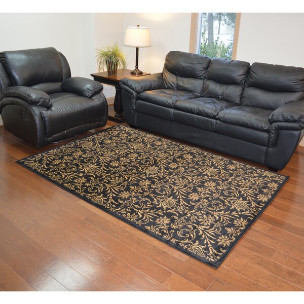 Damask Black Rug (5'3 x 7'7)