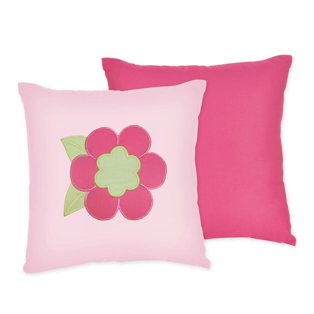 Sweet JoJo Designs Pink and Green Flower 16-inch Reversible Decorative Pillow
