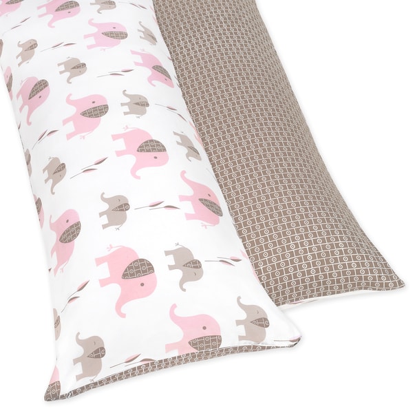 Sweet JoJo Designs Pink and Taupe Mod Elephant Full Length Double Zippered Body Pillow Case Cover
