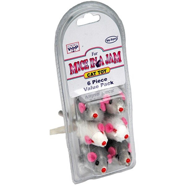 Vo Toys Faux Fur Tricolor Mice in a Jam (Set of 6)