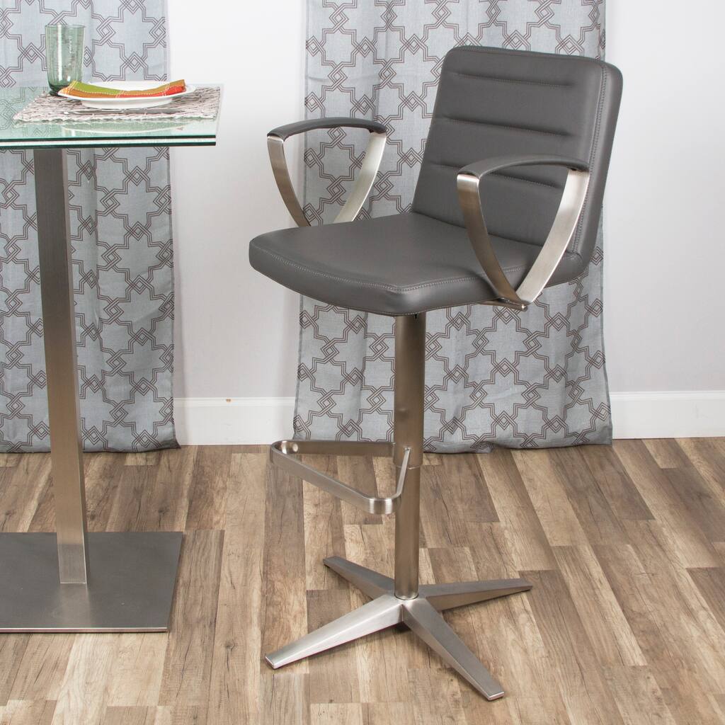 MIX Brushed Stainless Steel Adjustable Height Swivel Stool with Arms X Base