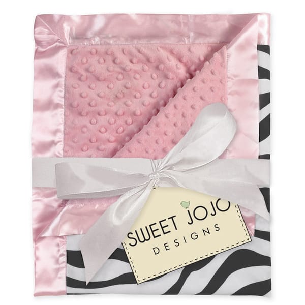 Sweet JoJo Designs Zebra Pink Minky Dot Chenille Baby Blanket ...