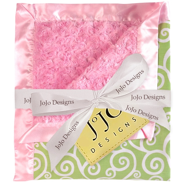 Sweet JoJo Designs Olivia Pink and Green Minky Swirl Baby Blanket