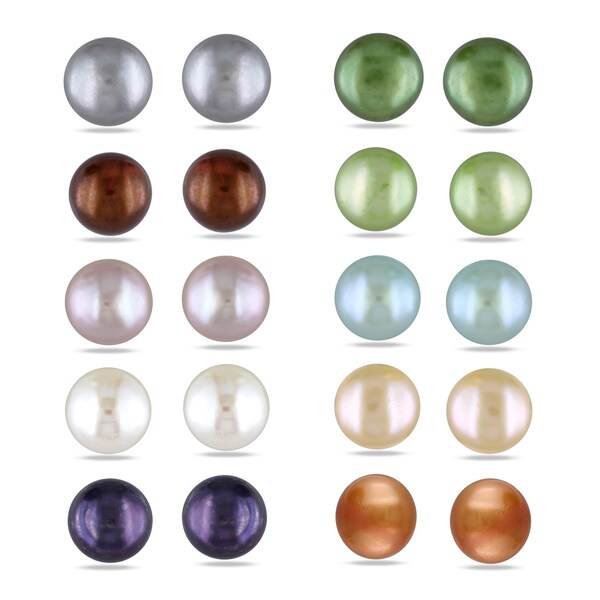 Miadora Silvertone Multi Colored Pearl 10 Piece Earring Set 7 Miadora Silvertone Multi Colored Pearl 10 Piece Earring Set 7 Mm