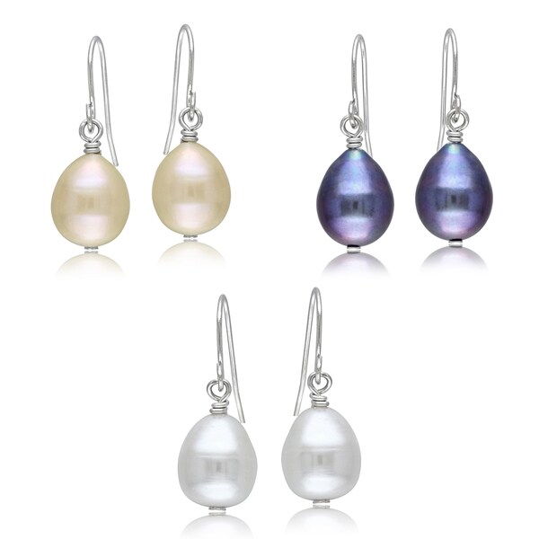 Miadora Silvertone Multi Colored Pearl 3 Piece Earring Set 9 Miadora Silvertone Multi Colored Pearl 3 Piece Earring Set 9 10 Mm