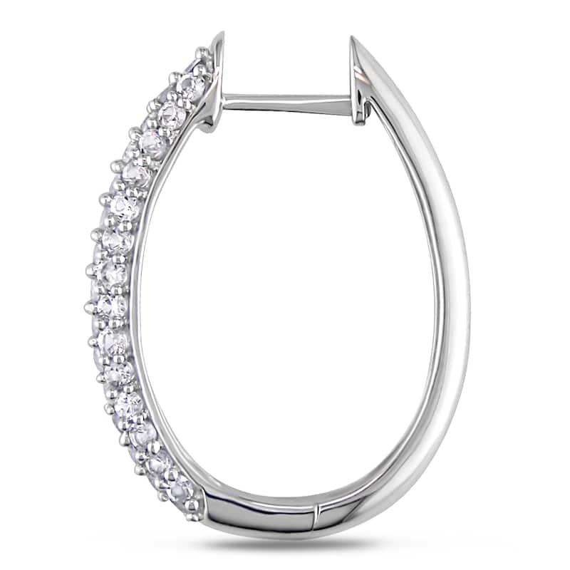Miadora 10k White Gold White Sapphire Hoop Earrings
