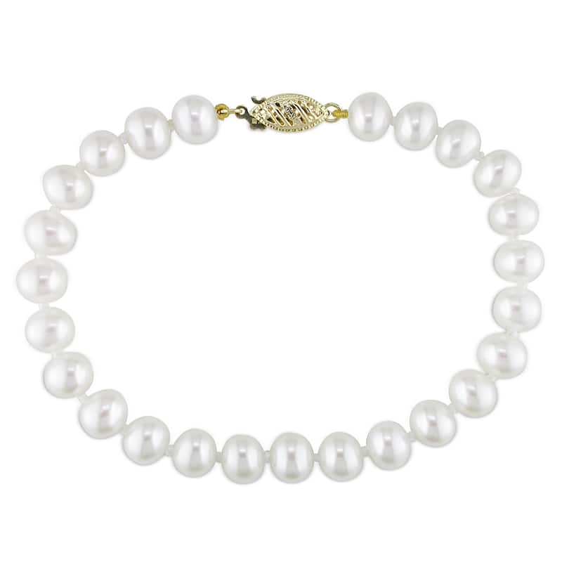 Miadora 14k Yellow Gold Baroque-Shaped Cultured Freshwater Pearl Bracelet (6.5-7 mm)