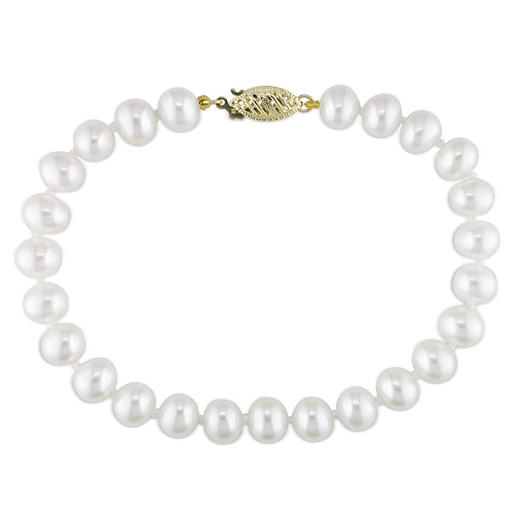 Miadora 14k Yellow Gold Baroque-Shaped Cultured Freshwater Pearl Bracelet (6.5-7 mm)