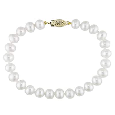Miadora 14k Yellow Gold Baroque-Shaped Cultured Freshwater Pearl Bracelet (6.5-7 mm)