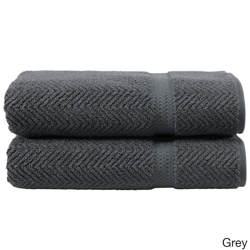 Authentic Hotel and Spa Herringbone Weave Turkish Cotton Bath Towel (Set of 2) - Charcoal Grey