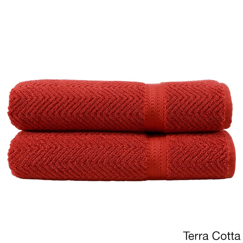 Authentic Hotel and Spa Herringbone Weave Turkish Cotton Bath Towel (Set of 2)