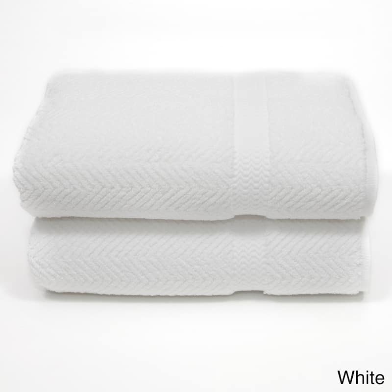 Authentic Hotel and Spa Herringbone Weave Turkish Cotton Bath Towel (Set of 2) - White