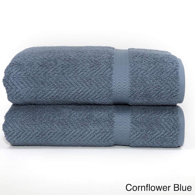Authentic Hotel and Spa Herringbone Weave Turkish Cotton Bath Towel (Set of 2) - Cornflower blue