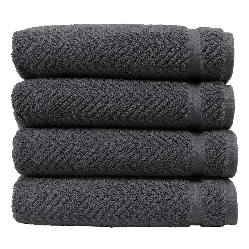 Authentic Hotel and Spa Herringbone Weave Turkish Cotton Hand Towel (set of 4) - Charcoal Grey