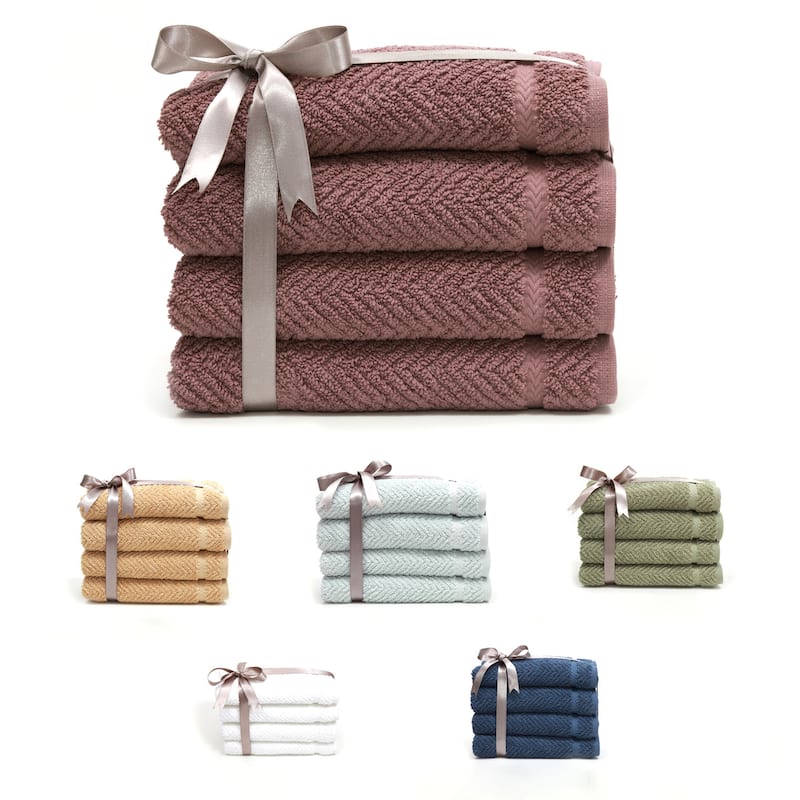 Authentic Hotel and Spa Herringbone Weave Turkish Cotton Hand Towel (set of 4)