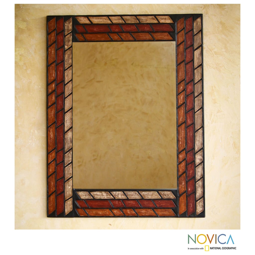 Handcrafted Leather 'Inca Bricks' Mirror (Peru)