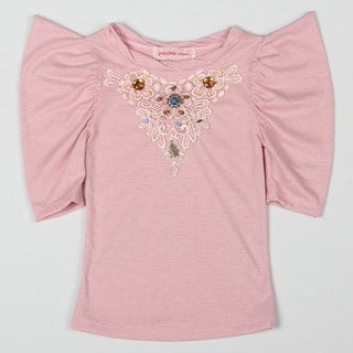 Paulinie Collection Girl's Pink Half Sleeve Beaded Applique Top Paulinie Collection Girls' Tops