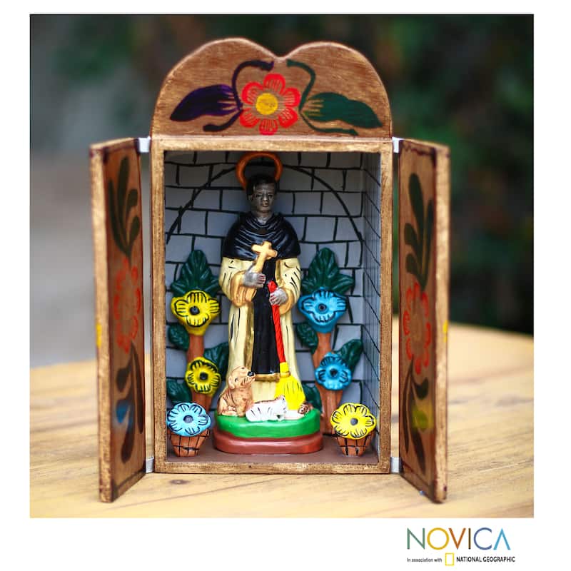 Handmade Ceramic 'Saint Martin De Porres' Retablo Diorama (Peru)